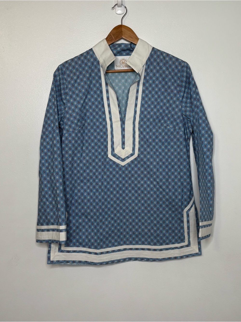 Nicoblu Capri Tunic Top Shirt Womens Medium Blue 100% Cotton